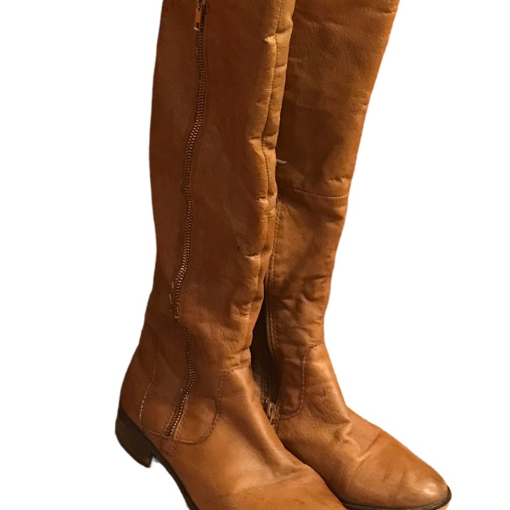 knee high brown leather boots with heel